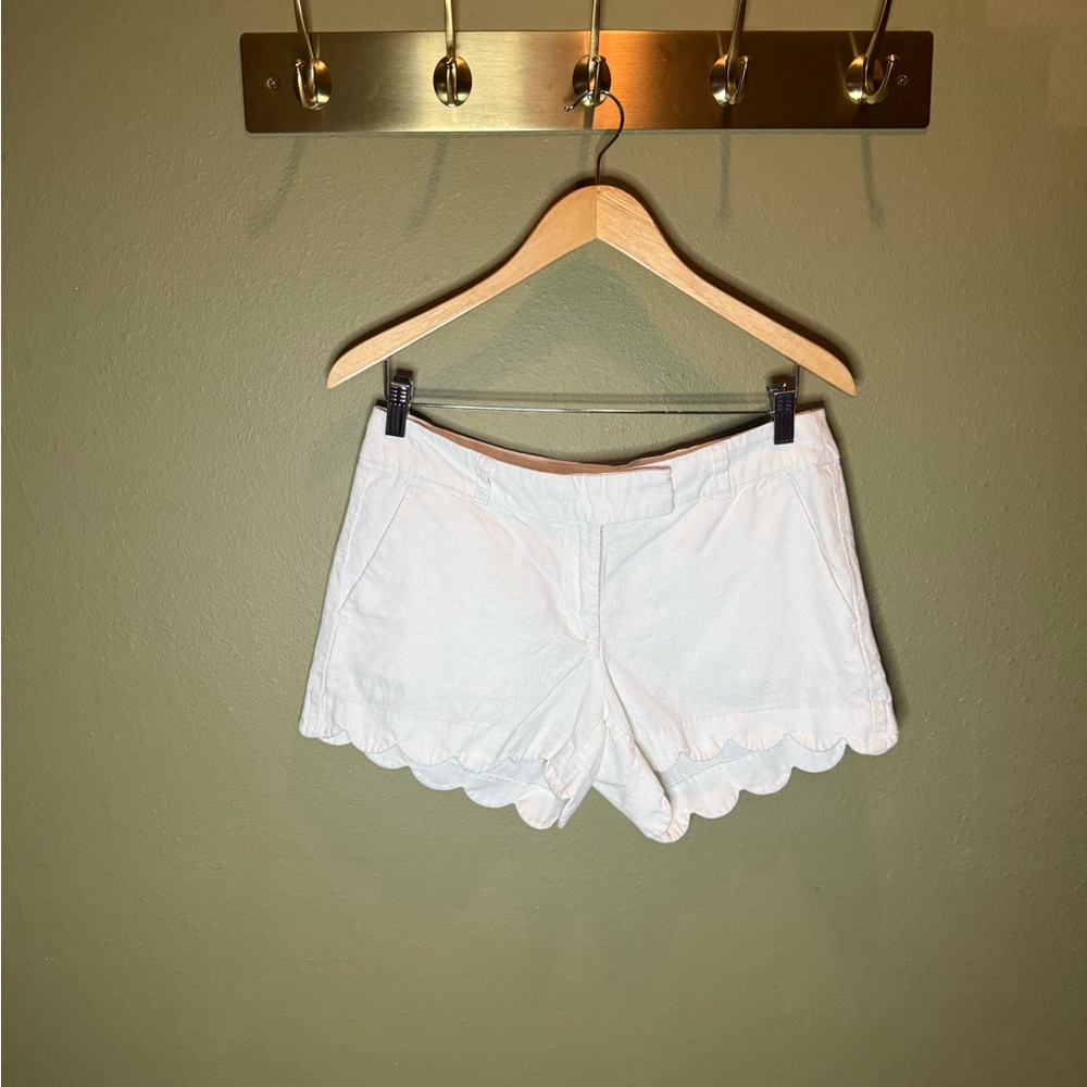 J. Crew White High Waist Shorts with Scalloped Hem